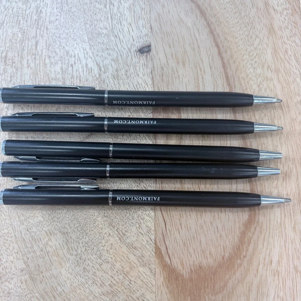 Fairmont Hotels & Resorts Ballpoint Pen Set of 5 Black Silver Tone Twist Action